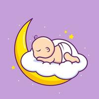 cute baby sleeping in the cloud vector