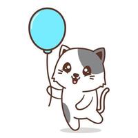 cute cat with blue balloon vector