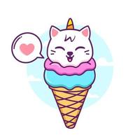 cute ice cream unicorn cat character vector