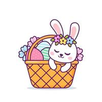 cute easter rabbit character in the basket egg vector