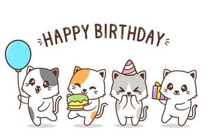 cute cat character birthday group vector