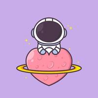 cute astronaut with planet shaped heart vector