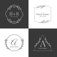 floral frame logo template in black and white vector