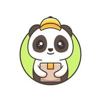 lindo mensajero panda con sombrero amarillo vector