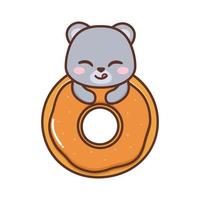 cute bear with big doughnut vector