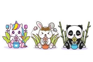 cute animals in spring illustration vector