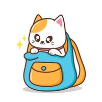 cute cat inside bag illustration vector