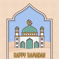 happy ramadan illustration with mosque and pattern vector