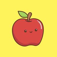 kawaii manzana roja en amarillo vector