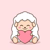 cute happy little white lamb  hugging heart vector