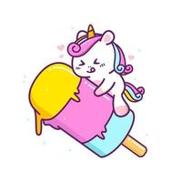 cute happy unicorn with big ice cream vector