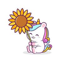 cute unicorn with big sunflower vector