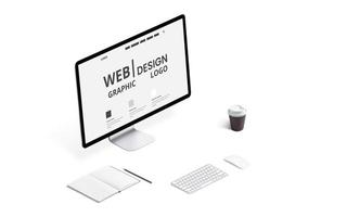 Web design graphic studio desk isometric concept photo