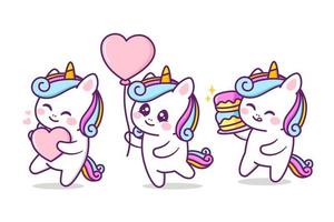 cute unicorn character birthday group vector