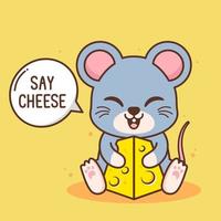 lindo ratón con un trozo de queso vector