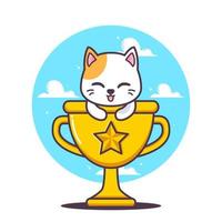 cute cat inside trophy illustration vector