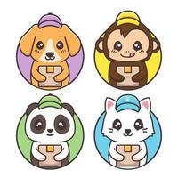 group of cute animal courier with hat vector