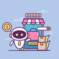 online shop concept with assistant robot vector