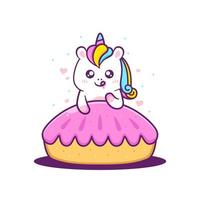 lindo unicornio con pastel de pastel rosa vector