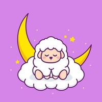 cute sheep sleeping in the cloud vector