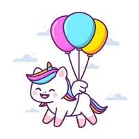 cute happy unicorn flying with balloons vector