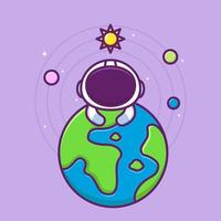 cute astronaut with earth and universe vector