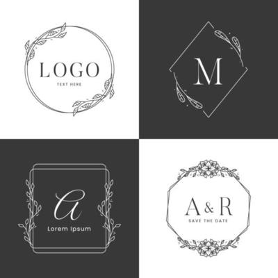 floral frame logo template in black and white