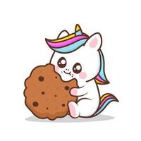 cute unicorn eating a cookie vector