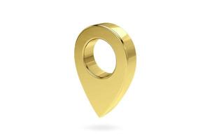 Gold map pointer 3d pin. Location symbol isolated on white background. Gold Texture, 3D Rendering. photo