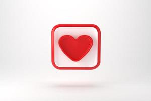 Red heart with blank white speech bubble pin isolated on light blue background ,3D rendering photo