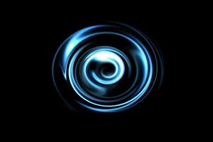 círculo de fuego abstracto con espiral de luz azul sobre fondo negro foto