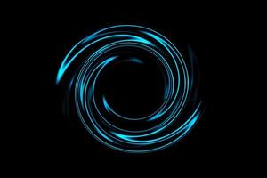 Abstract spiral tunnel with light blue circle spin on black background photo