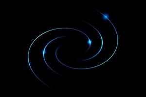 Glowing blue line spiral with lighting flare on black backdrop, abstract background photo