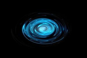 Glowing blue vortex with light effect on black backdrop, abstract background photo