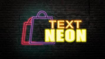 Text Neon Effect on Brick wall background  , PSD photo
