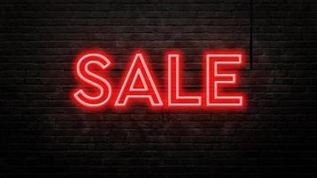 sale neon sign emblem in neon style on brick wall background photo