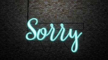 The message Sorry  neon light on Brick wall bcakground photo