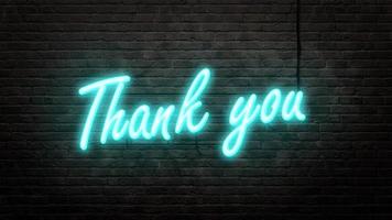 Thank you  neon sign emblem in neon style on brick wall background photo