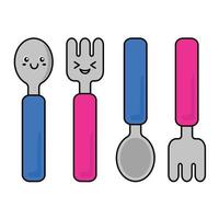 Cute spoon and fork vector graphic illustration