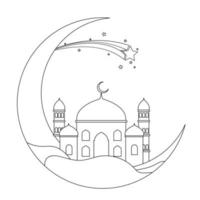 libro para colorear de la mezquita de la media luna de ramadán vector