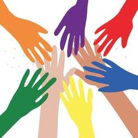 Vector illustration of the LGBT community. Hands of different colors. LGBTQ symbolism. Human rights and tolerance. Unity of people with different cultures and views. concept of peace and friendship