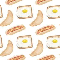 Seamless pattern with fast food. With toast and egg, croissant and hotdog vector