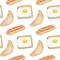 Seamless pattern with fast food. With toast and egg, croissant and hotdog vector