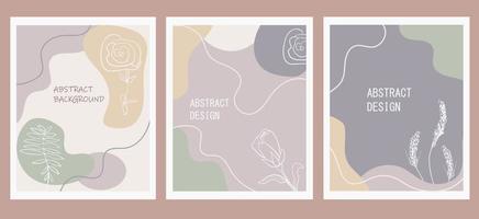 A set of creative posters. Modern abstract background in pastel colors. Minimal geometric shapes, botanical plant and flower elements, line art. vector