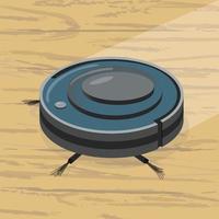 Robot vacuum cleaner. Modern intelligent household appliances for cleaning the apartment. Smart technology. washes and cleans wooden floor from debris and dirt.