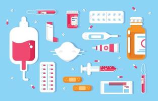 conjunto de herramientas médicas y medicamentos planos modernos vector