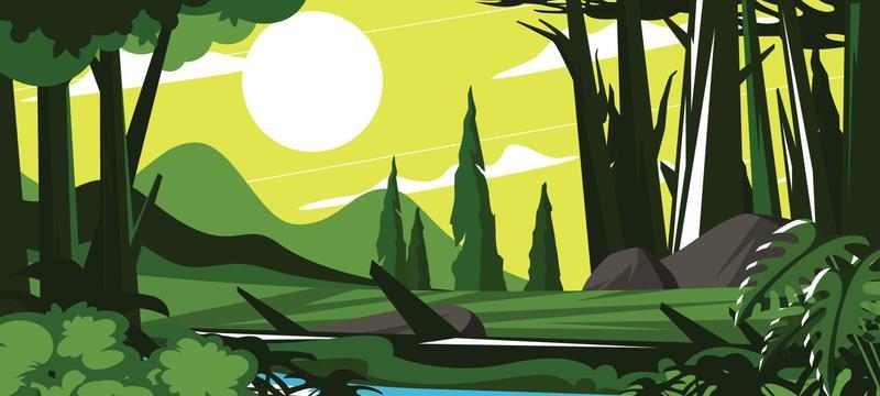 Summer Forest Scenery with Glowing Sun 6880065 Vector Art at Vecteezy Summer Forest Scenery with Glowing Sun 6880065 Vector Art at Vecteezy