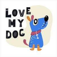 cartel con perro de dibujos animados dibujados a mano vector