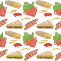 Seamless pattern with fast food. With hamburgers, sandwiches and hotdogs vector