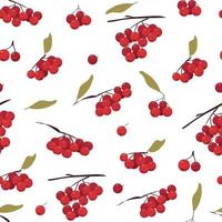 Seamless pattern with botanical elements. Various bunches of mountain ash with leaves. Ripe red berries. The concept of conservation and frugality of nature. vector